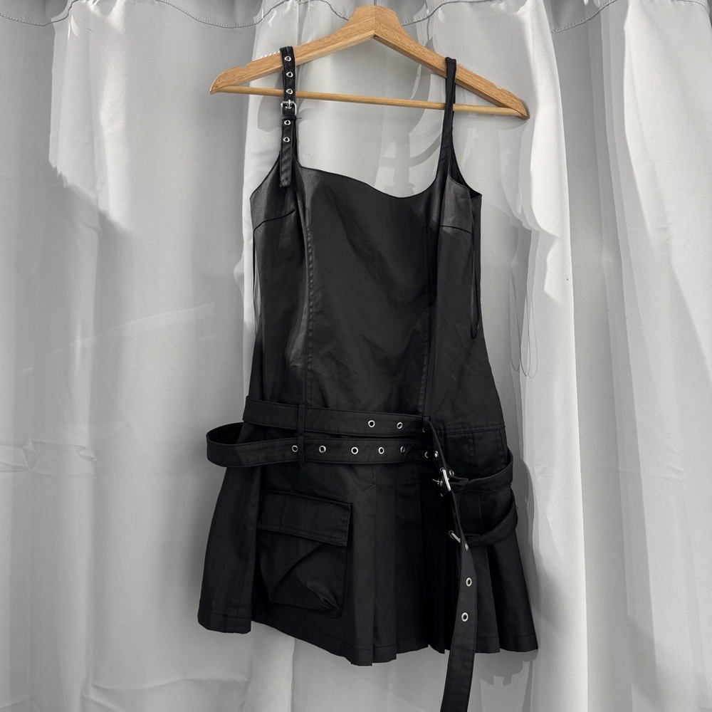 Zara corporate goth Black Dress with Belt Detail